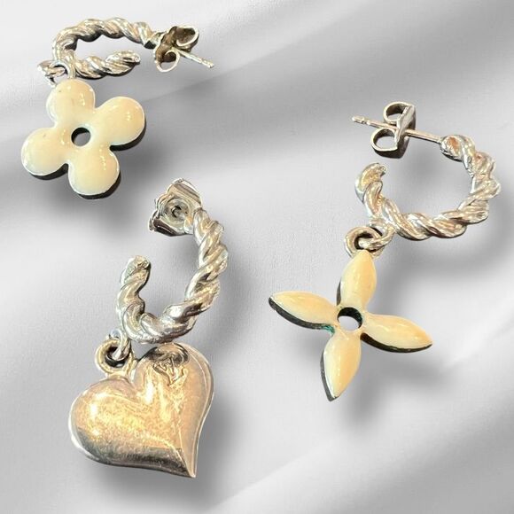 Louis Vuitton 3 Silver and Cream Floral Earrings - Picture 1 of 4